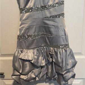 Girls' Silver Sequin Satin Party Dress